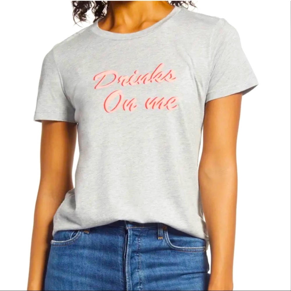 1901 Drinks On Me Gray Graphic Tee Shirt Small NEW